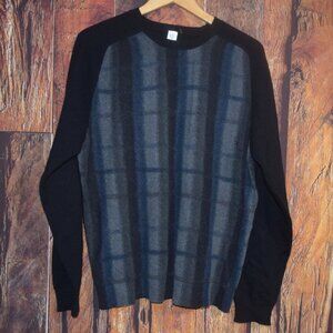 KINROSS Men's Sz L 100% CASHMERE Blue Plaid Front Pullover Sweater